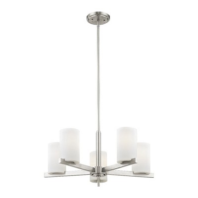Astoria Minimalist 5-Light Chandelier in Brushed Nickel with Satin Opal Shades