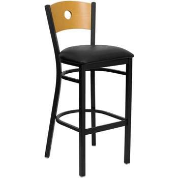 Flash Furniture Wood Circle Back Black Metal Restaurant Barstool