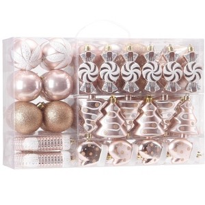 Aoibox 77 Pack Assorted Shatterproof Christmas Ornaments Set Rose Gold Decorative Baubles for Xmas Tree Multiple Sizes and Shapes - 1 of 4