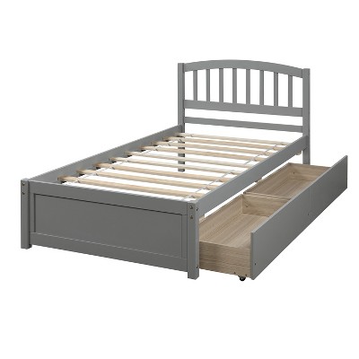 Twin Wood Platform Storage Bed Frame With Headboard And Two Drawers ...