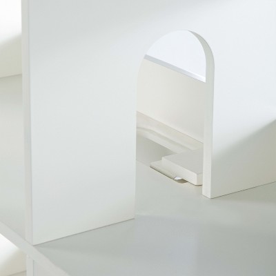 Creamy White Wooden Kids Dollhouse Bookcase with Storage Bins