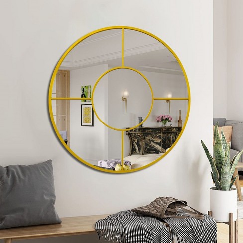 NEW 2024 Round wall mirror modern accent gold metal trim home decor floating hanging