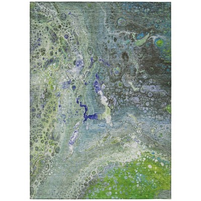 Green And Lime Green Abstract Washable Indoor Outdoor Area Rug