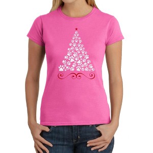 LA Pop Art Paw Christmas Tree - Women's Word Art T-Shirt - 1 of 4