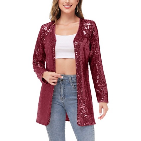 Женские куртки Anna-Kaci Women's Sequin Open Front Cocktail Outerwear Party Jacket- X Large ,Burgundy