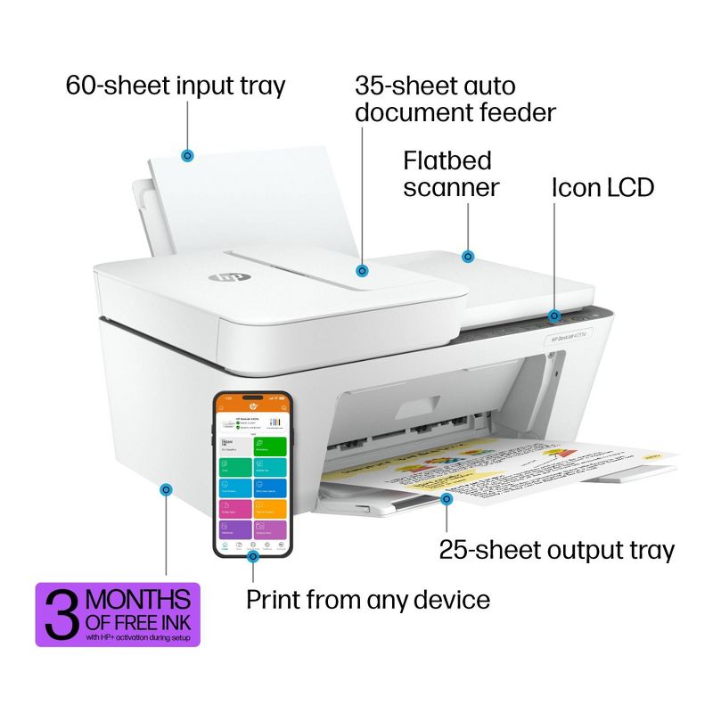 HP DeskJet 4255e Wireless All-in-One Color Printer, Scanner, Copier - White, 3 of 10