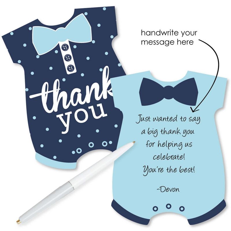 Big Dot of Happiness Hello Little One - Blue and Navy - Shaped Thank You Cards - Boy Baby Shower Thank You Note Cards with Envelopes - Set of 12, 2 of 8