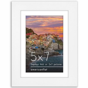 Americanflat 5x7 Picture Frame with Shatter-Resistant Glass - Use as 4x6 Picture Frame with Mat or Display 5x7 Photo Without Mat - White - 1 of 4