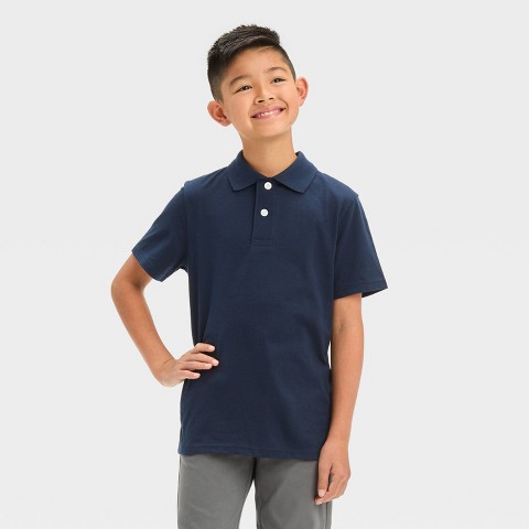 Cat & Jack Boys' Short Sleeve Jersey Uniform Polo Shirt - Cat & Jack™ Navy Blue L: School Uniform Kids Apparel