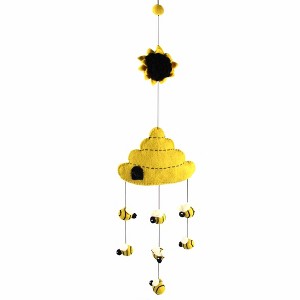 Slickblue 24" Felt Beehive Mobile - Handmade by Artisans, Features Bees and Hive, Perfect for Nursery Decor - 1 of 3
