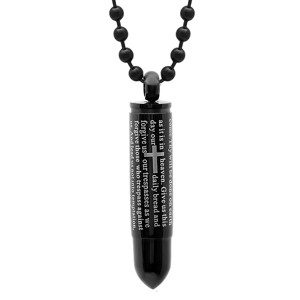 Steeltime Stainless steel 'our father' prayer bullet pendant. Color Options: Silver, Gold, Black - 1 of 4