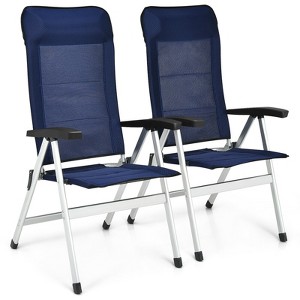 Tangkula 2PCS Outdoor Patio Folding Dining Chairs with Reclining Backrest and Headrest Navy - 1 of 4