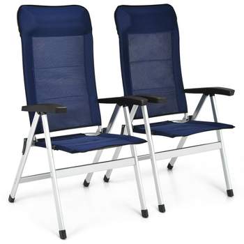 Tangkula 2PCS Outdoor Patio Folding Dining Chairs with Reclining Backrest and Headrest Navy