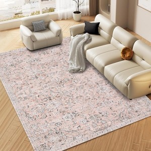 Area Rug Living Room Rugs 9x12 Large Machine Washable Non Slip Pearl Velvet Carpet, Soft Indoor Floral Stain Resistant Carpet for Under Dining Table, - 1 of 4