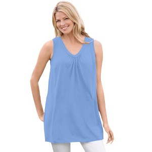 Woman Within Plus Size Perfect Sleeveless Shirred V-Neck Tunic - 1 of 4