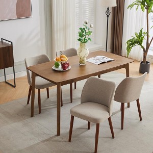 Dining Chair Set of 4, Linen Upholstered Dining Chair with Wood Legs, Wing Backrest, Wooden Kitchen Chair, Kitchen Chairs with Thick Cushions - 1 of 4