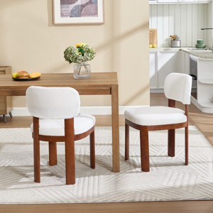 Set of 2 Modern Wood Dining Chairs with Soft Cushioned Seats, Stylish Beige Upholstered Armless Side Chairs for Kitchen or Dining Room-Panipeachy - 1 of 4