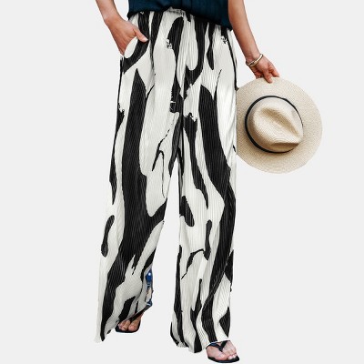Women's Stylish Black and White Abstract Print Wide Leg Pants - Cupshe