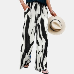 Women's Stylish Black and White Abstract Print Wide Leg Pants - Cupshe - 1 of 4