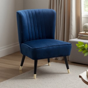 Velvet Contemporary Accent Chair with Thick Foam Cushion and Rubberwood Legs - 1 of 4