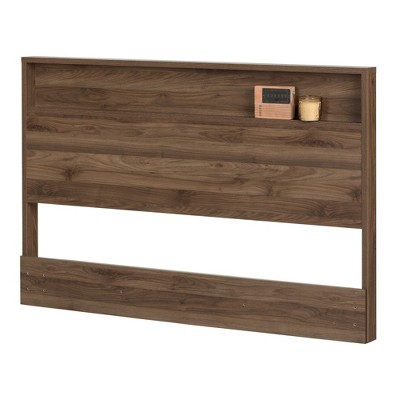 Full Walnut Wood Headboard with Storage Shelf
