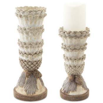 Melrose Set of 2 Elegant Pine Cone Christmas Candle Holder Table Top Decoration 12"