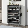 TIRAMISUBEST Dark Oak Sleek Shoe Rack-Narrow Cabinet with Barn Door Design, 2 Flip Drawers & Open Storage for Entryway - 2 of 4