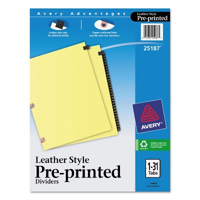 Avery Preprinted Black Leather Tab Dividers w/Copper Reinforced Holes 31-Tab Letter 25187