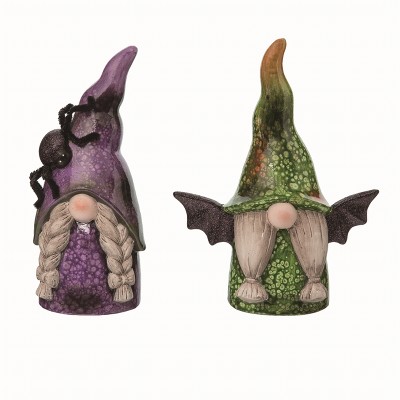 Transpac Ceramic Multicolor Halloween Glitzy Witch Gnome Decor Set of 2