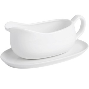 Aoibox Ceramic Gravy Boat with Saucer Tray - 17 oz Sauce Server for Gravy, Broth, Salad Dressing, Creamer - Spill-Resistant, Lead-Free - 1 of 4