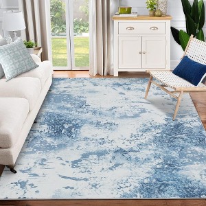 Garvee 8x10FT Washable Soft Area Rug, Modern Abstract Design Rugs, Stain Resistant Foldable Carpet Non-Shedding Floor Mat with Non-Slip Backing(Blue) - 1 of 4