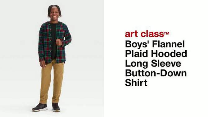 Boys&#39; Flannel Plaid Hooded Long Sleeve Button-Down Shirt - art class&#8482;, 2 of 5, play video