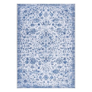 Washable Vintage Floral Rug Non Slip Low Pile Rug Soft Throw Floor Cover Foldable Indoor Carpet for Living Room Bedroom - 1 of 4