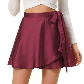 Allegra K Women's High Waist Satin Wrap A-Line Mini Skirt