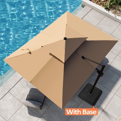 Pellebant 9x11.5FT Double Top Cantilever Umbrella Outdoor 360 Degree Rotation 6 Heights Adjustable Cantilever Patio Umbrella with Base