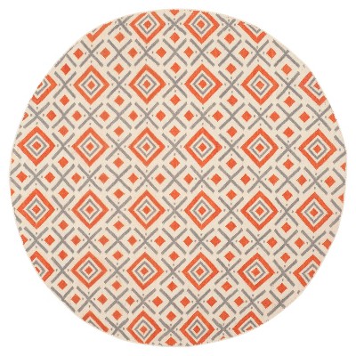 Baum Dhurrie Area Rug - Ivory / Tangerine (6' Round) - Safavieh