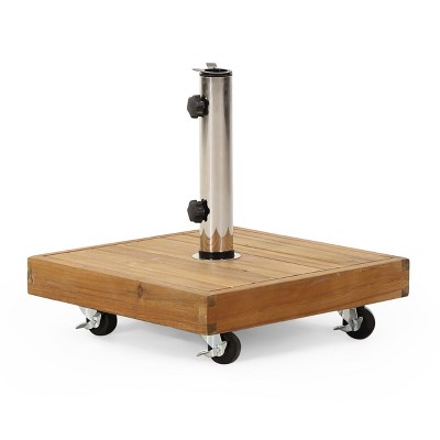 Maggift Square Umbrella Base with 4 Lockable Wheels and 2 Handles, Open Umbrella Maximum Diameter -11ft, Brown, 17.75" * 17.75" * 5"