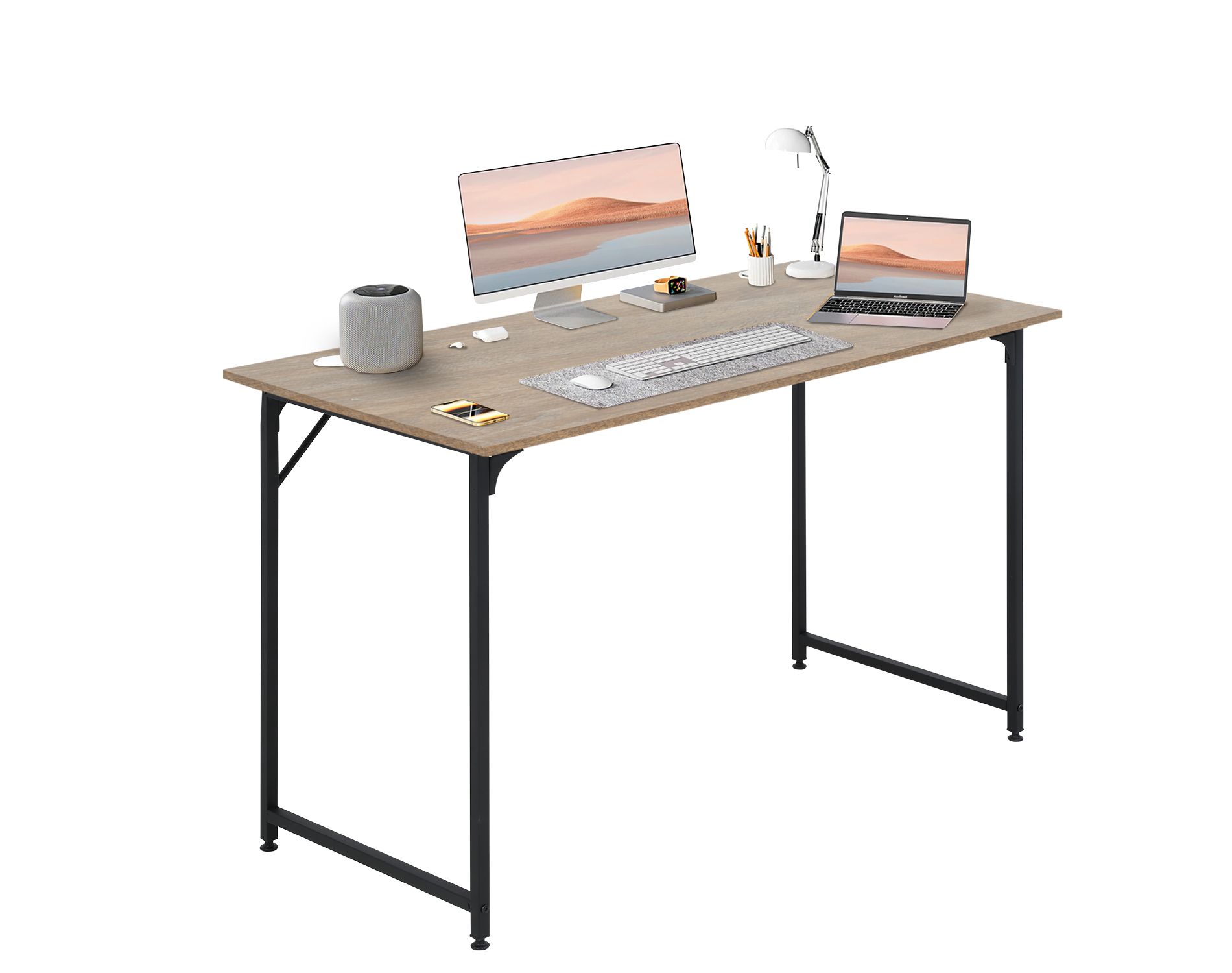 BestMassage 47 Inch Modern Industrial Computer Desk Office Desk with Spacious Top and Sturdy Steel Frame, Nature