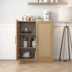 36"x31"x16" Wood Grain Buffet Cabinet, Storage Organizer with Adjustable Shelves and Rattan Doors for Kitchen Bedroom Living/Dinning Room - 1 of 4