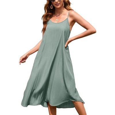 Women's Summer Round Neck Sleeveless Maxi Dresses Adjustable Spaghetti Strap Casual Loose Beach Long Dress with Lined