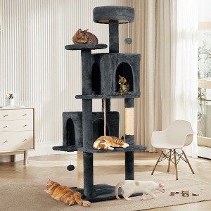 Modern Multicoloured 600GSM Soft Plush Cat Tree Pet Tower with Top Perch and Hanging Ball - 1 of 4