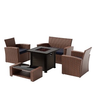WestinTrends 4 Piece Conversation Outdoor Patio Sofa Set with Square Fire Pit Table - 1 of 4