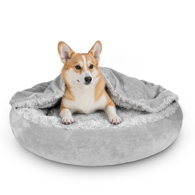 JOEJOY Dog Beds for Small Medium Dogs, Cozy Cuddler Luxury Puppy Pet Bed with Blanket Attached, Donut Round Calming Anti-Anxiety Dog Burrow Cave Bed