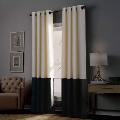 Cream and Black 108" Light-Filtering Polyester Linen Window Panel