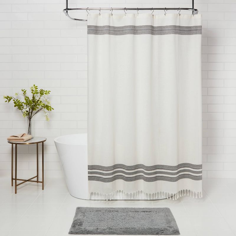 Striped Fringe Shower Curtain Off-White - Threshold&#8482;, 3 of 12
