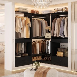 Aheaplus Freestanding Closet System with 4 Hanging Rods and 6 Hanging Sections, Walk-In Closet Organizer with Drawer and Pants Rack - 1 of 4