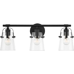 Possini Euro Design Indira Industrial Modern Wall Light Black Metal Hardwire 24" 3-Light Fixture Clear Glass for Bedroom Bathroom Vanity Living Room - 1 of 4