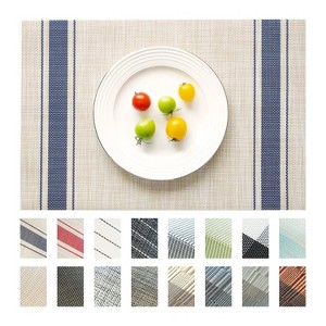 Aoibox Set of 4 Vinyl/Plastic Woven Place Mats for Kitchen Table, Indoor/Outdoor Use, Washable & Wipeable Dining Table Mats in Khaki Blue - 1 of 4