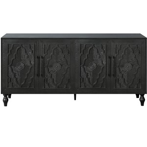 Vynxaria Carved Flower Door Large Storage Cabinet With Metal Handle Suitable For Living Room, Kitchen, Entryway(BLACK) - 1 of 4