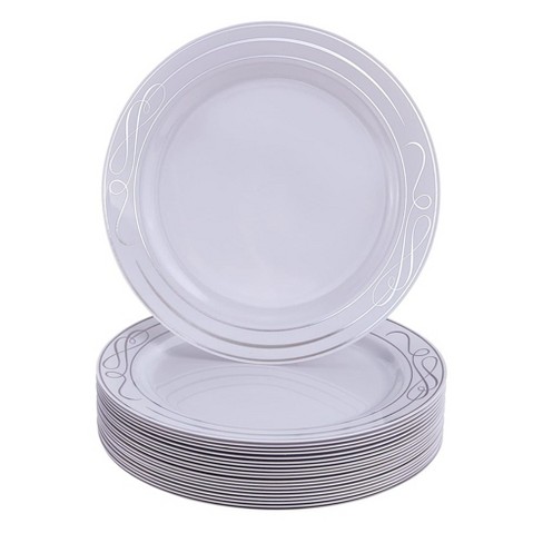 Silver Spoons Elegant Disposable Plastic Plates For Party, Heavy